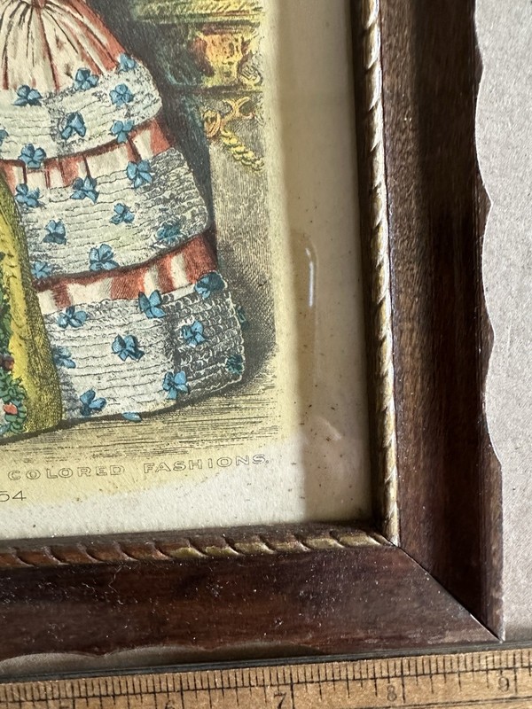 Antique Godey’s Unrivaled Colored Fashions 1854 in Fine Original Gilt Wood Frame gallery