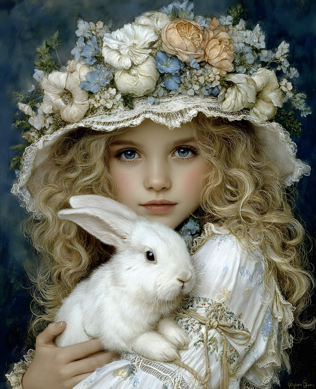8×10 Girl with White Rabbit Art Print – 638796947
