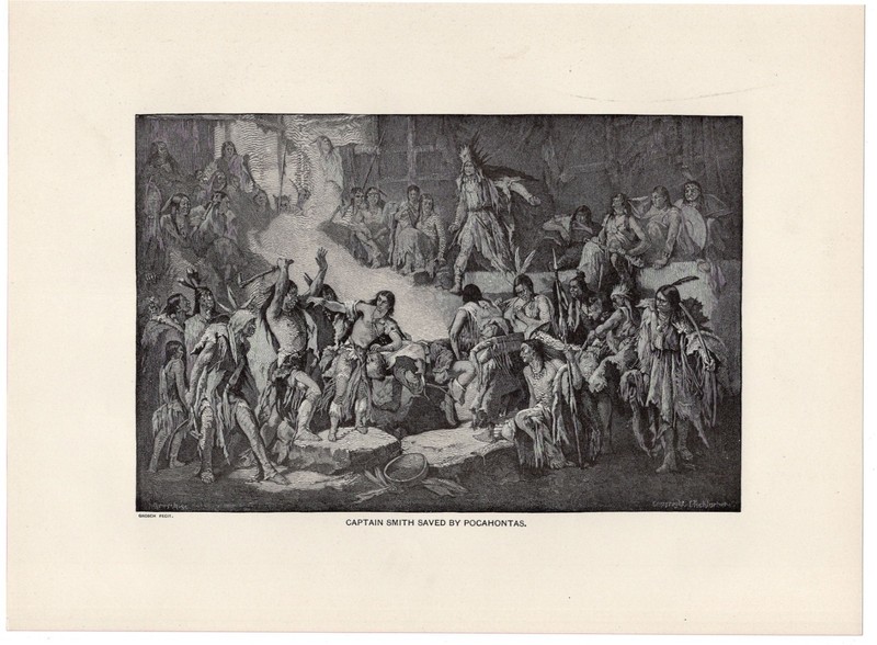Captain Smith Saved By Pocahontas - Native American History 1892 Antique Print gallery