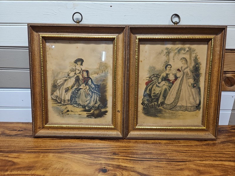 2 Antique La Mode Illustrée French Plate Print c.1860s Victorian Leroy Imp Paris