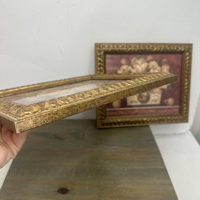 Set 2 Vintage Framed Floral Still Life Prints Gold Ornate Frame Wall Art Gallery gallery