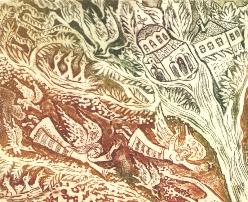 Original etching of people searching for treasure gallery