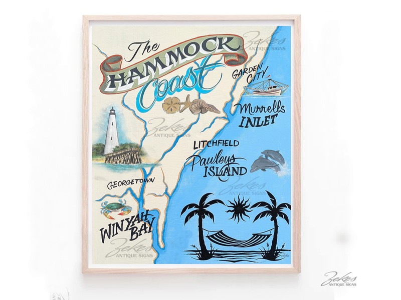 Hammock Coast of SC beach Print art decor print vintage style pawleys island