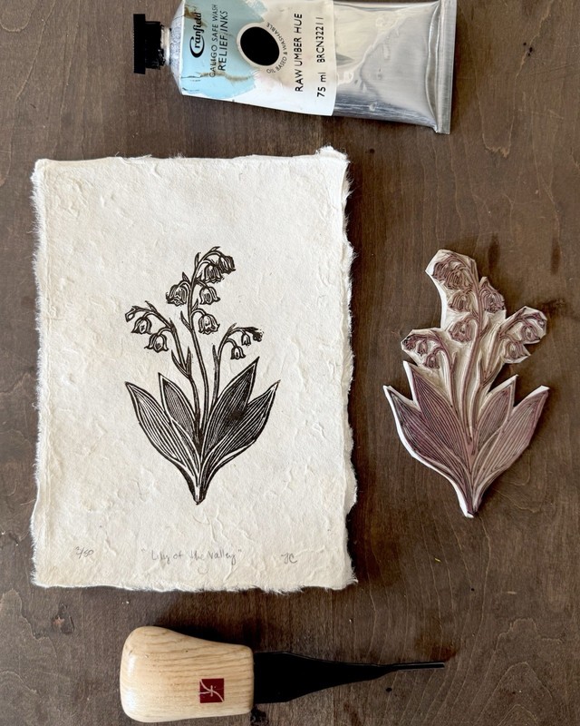 Original Edition Birth Month Flower Linocut Block Print – Lily of the Valley/May