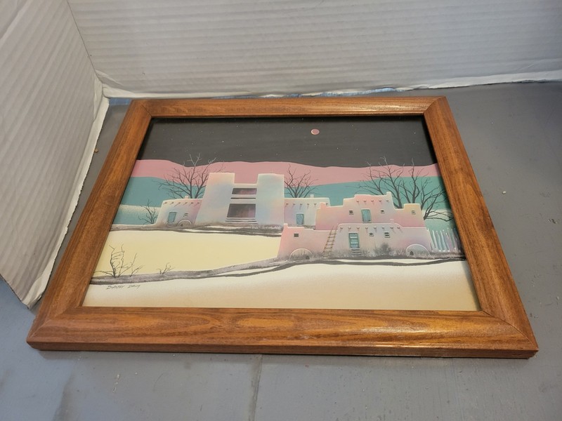 Dorothy Drum Southwest Adobe Village Pueblos Framed Lithograph Print Rare