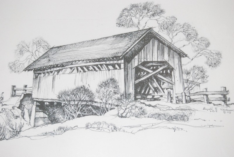 Reynold Weidenaar Print Covered Bridge Framed Smithsonian Artist gallery