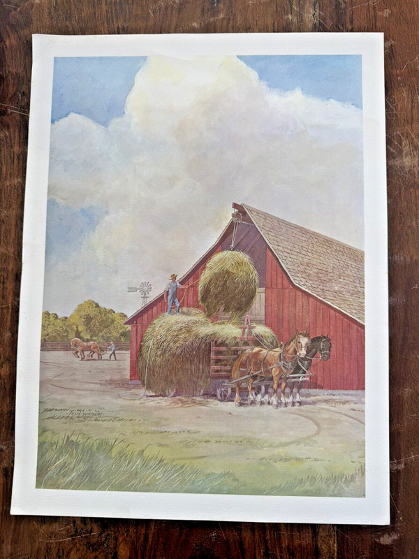 Felix Summers «Putting Up the Hay» 12″W x 16″H Agriculture Vintage Art Print