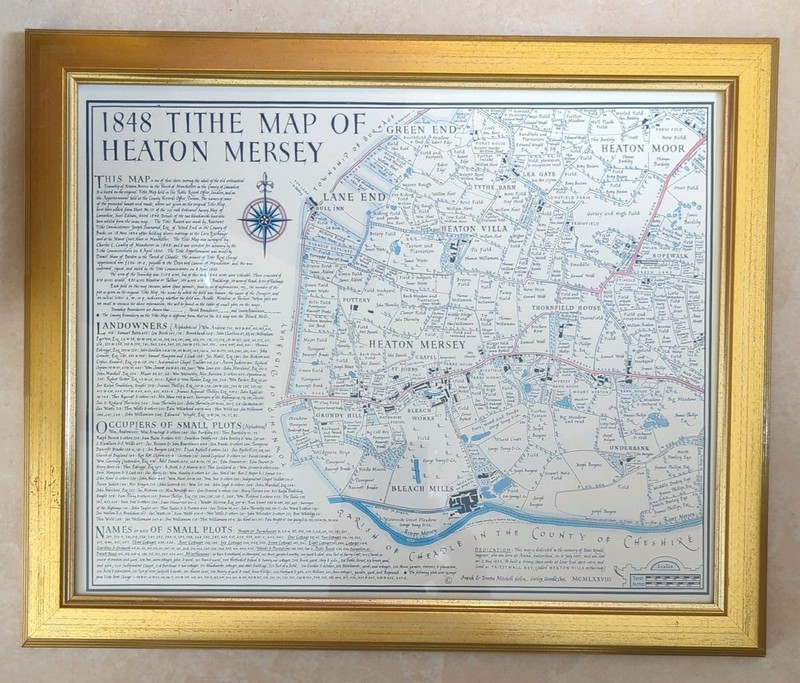 Framed 1848 Tithe Map of Heaton Mersey Cheshire Historic Plan Print Reproduction