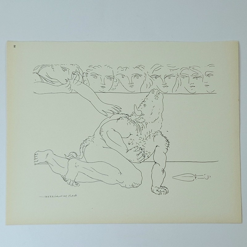 Vintage PABLO PICASSO Etching Plate Lithograph Vollard 1956 «Minotaure mourant»