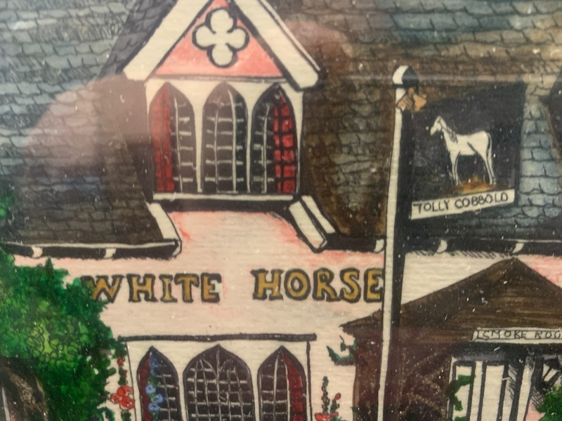 Victoria A Elbroch The White Horse Pub Hand Colored Etching Signed 24/45 Framed gallery