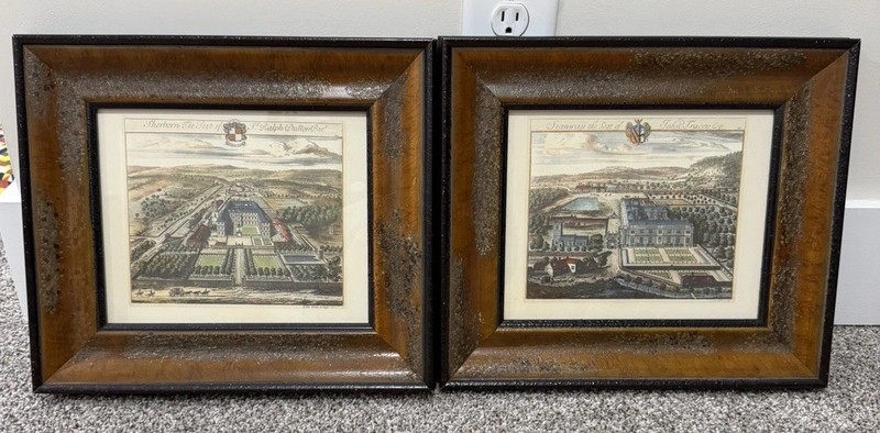 Set of Johannes Kip Stanway & Sherborn Framed Antique Art Prints Copper-plated