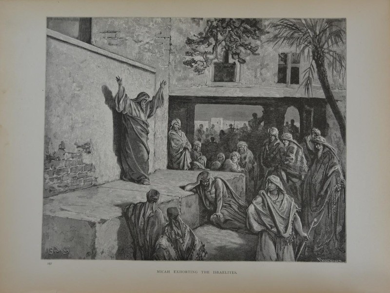Antique Religious Art Print 1880 Gustave Dore Micah Exhorting the Israelites