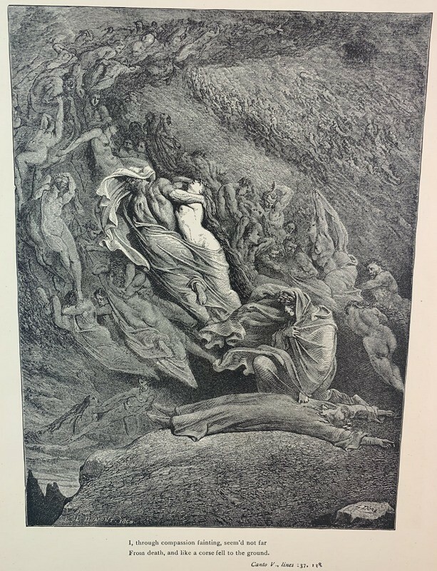 Original 1880s Gustave Dore Book Plate Art Print / I Through Compassion Fainting