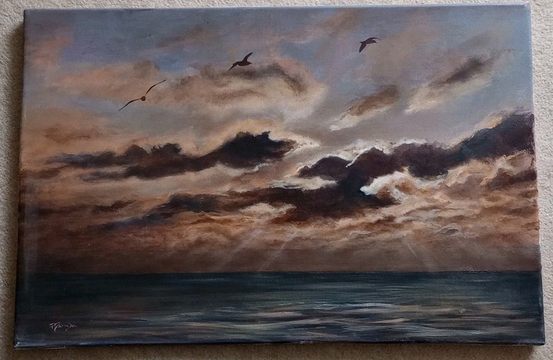 Picture Seascape Sunset 60x40cm Unframed Canvas Brown Grey Seabirds Sea Wall Art gallery