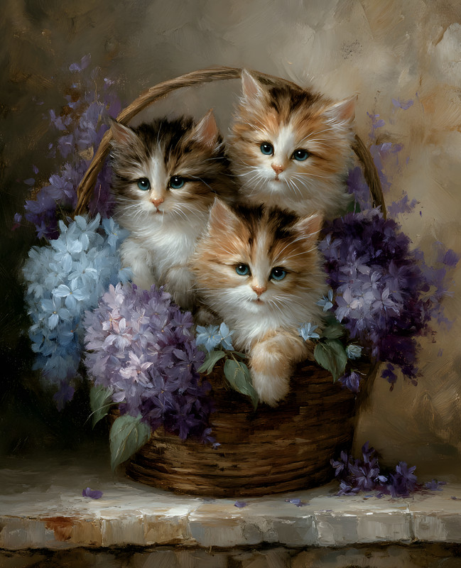 8×10 Two Kittens in Basket Art Print – 983378688