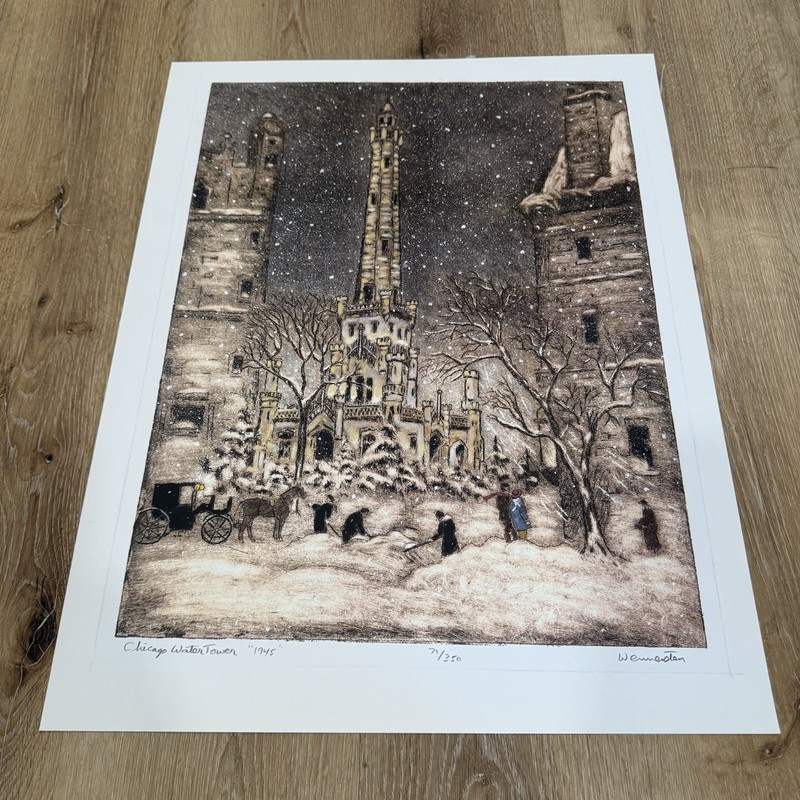 Vintage Lithograph The Chicago Water Tower 1945 James Wennersten 71/350 NO FRAME