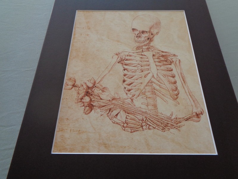 Skeleton Human Skull Bones Carrying Roses Holding Flowers Halloween Art Print gallery