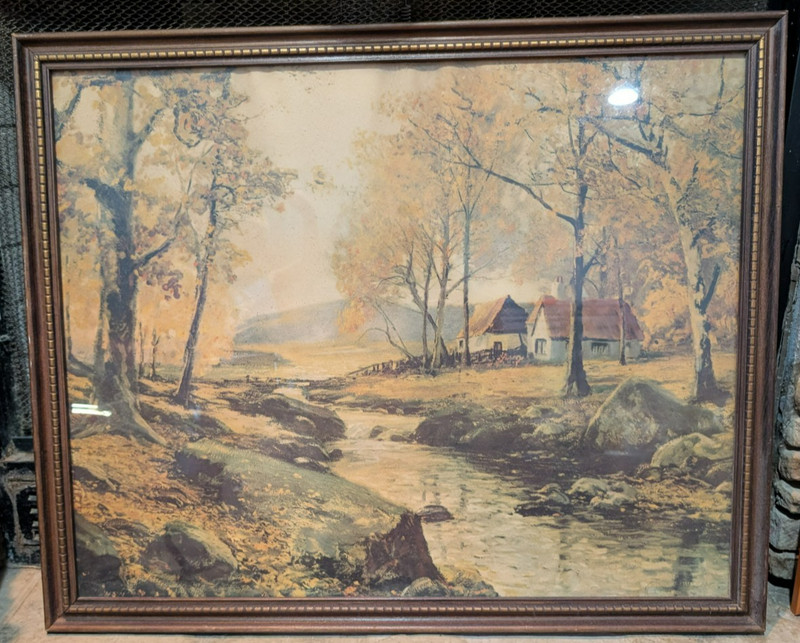 Vintage Rustic Wooden Framed Landscape Print – Extra Large – Muted Autumn Tones