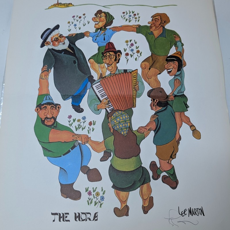 Vtg Lee Martin Signed Print THE HORA Jewish Folk Dance Rabbi Judaica 20″ Poster