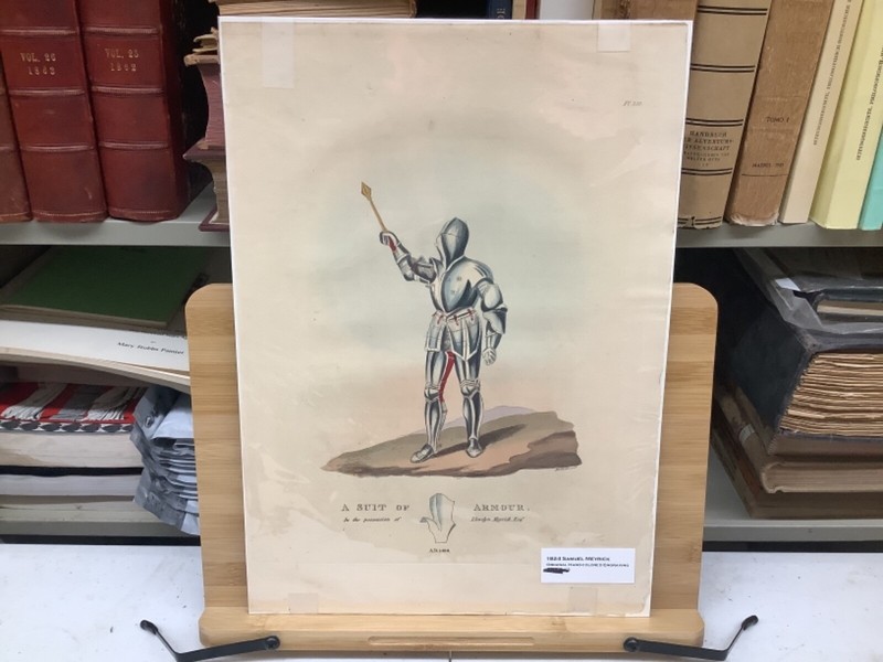 1824 Original Samuel Meyrick Engraving Of A Knight In 1480s Armor 14.75 x 10.5”