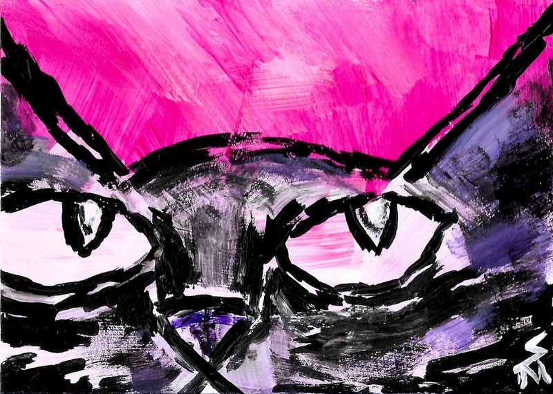 ACEO Print Black Cat Painting Miniature Face Eyes Folk Art By Samantha McLean