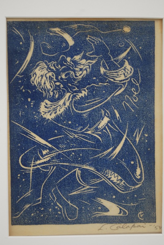 «Poseidon» Letterio Calapai, signed in pencil 3.75″x5″ relief print, mat 10″x12″