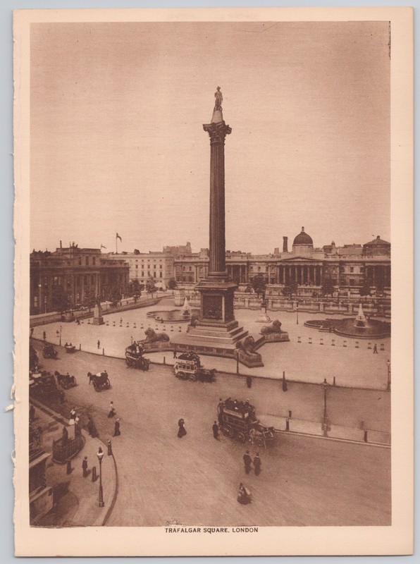 1913 Trafalgar Square London England Nelson’s Column Antique Book Plate Print