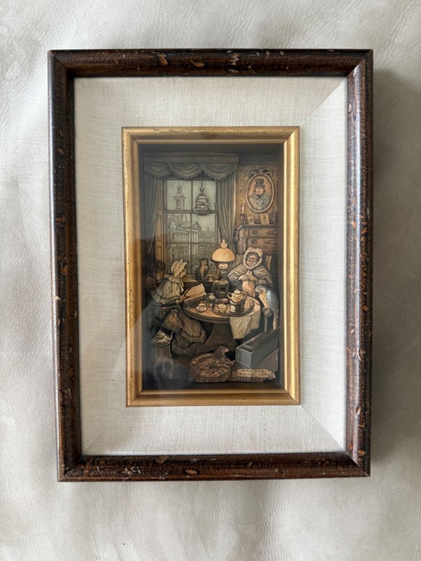 Vintage 1940 Anton Pieck Framed 3D Diorama Paper Tole Shadow Box Art