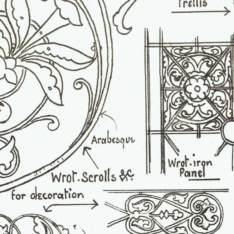 1898 Ornamental Ironwork Architecture Wrought Iron Arabesque 8 x 10.75 in gallery