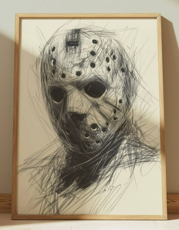 JASON VOORHEES DRAWING PRINT SKETCH 8″ x 10″ FRIDAY THE 13TH HORROR WALL ART
