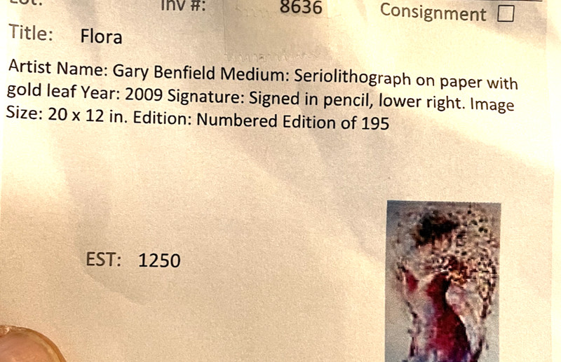 🔥 Gary Benfield "Flora" Framed SerioLithograph Signed Limited Ed 195 Frame 2 gallery