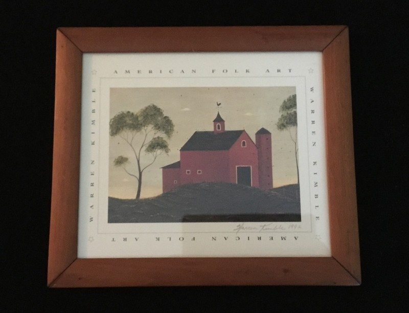 Warren Kimble Print Red Barn Framed 11" x 9.5" Signed 1992 gallery