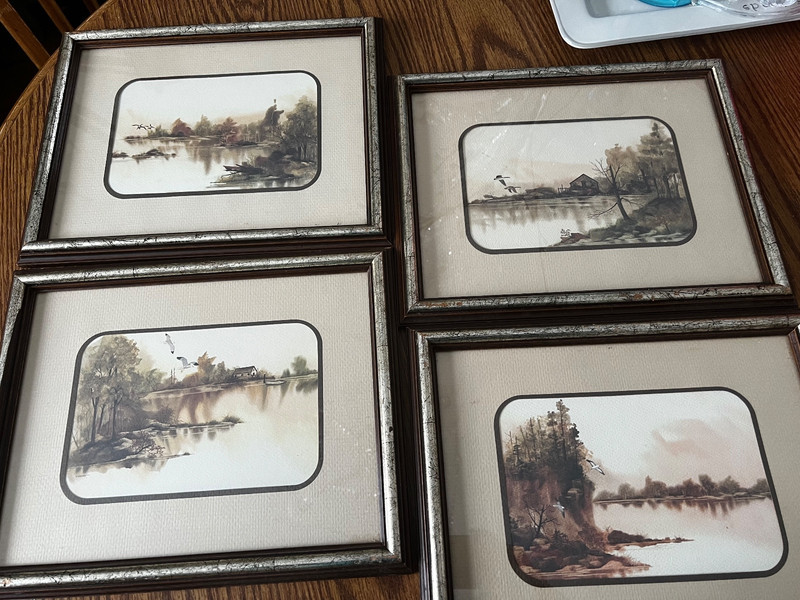 F Massa watercolors framed matted 4 waterfowl ducks geese cabin