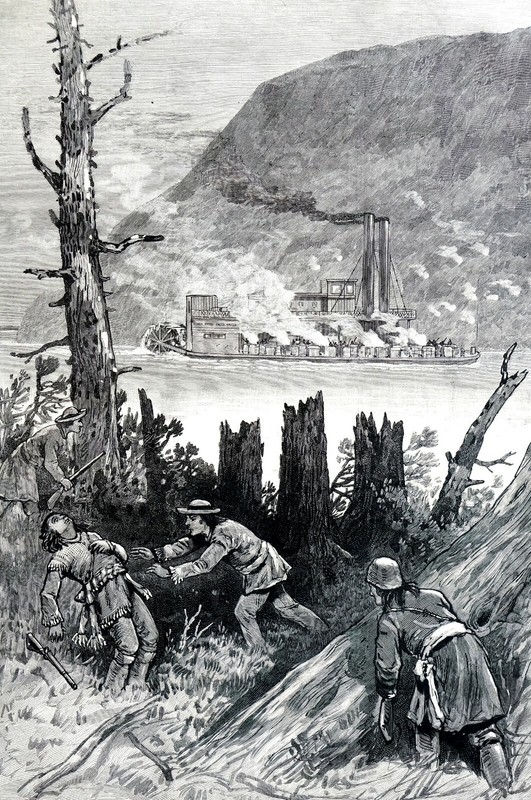 Canada Saskatchewan River 1885 REBELS FIRING on GOV RELIEF BOAT Matted Art Print