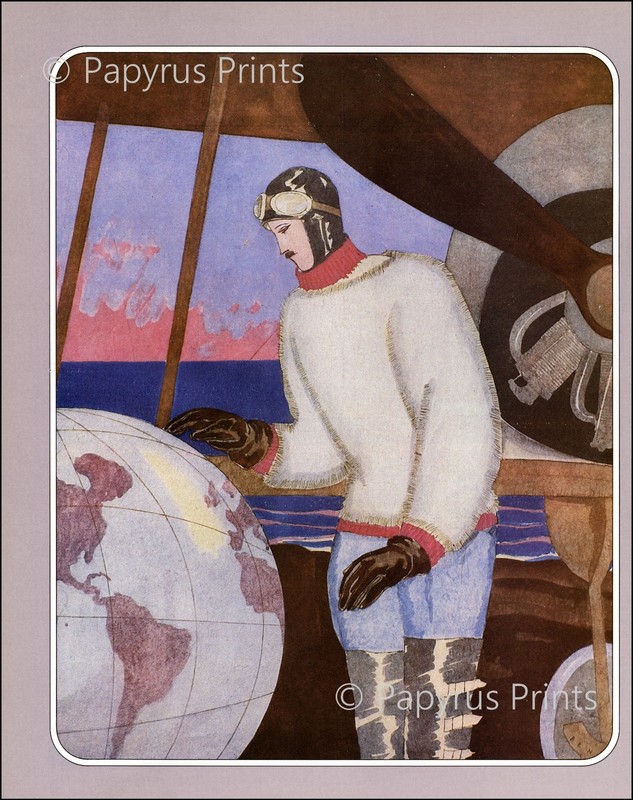 1982 Vintage Print 1919 French Pilot Aviator Globe Flight Flying Europe Plane