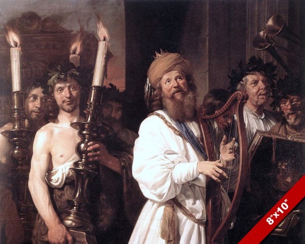 KING DAVID OF ISRAEL PLAYING HARP PSALM MUSIC PAINTING BIBLE ART CANVAS PRINT