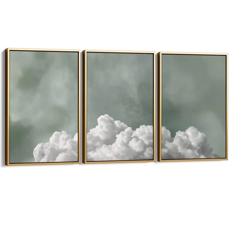 MONCASSO Tranquil Fluffy Cloud Set of 3 Gold Floating Frames 40X50cm RRP £399