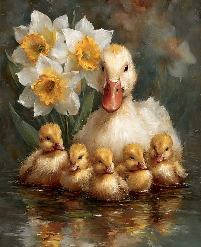 8×10 Duck and Her Chicks Art Print – 128639456