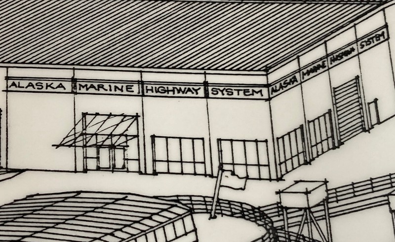 RARE Vintage 1988 Alaska Ferry Terminal Signed Ink Print Bellingham Washington gallery