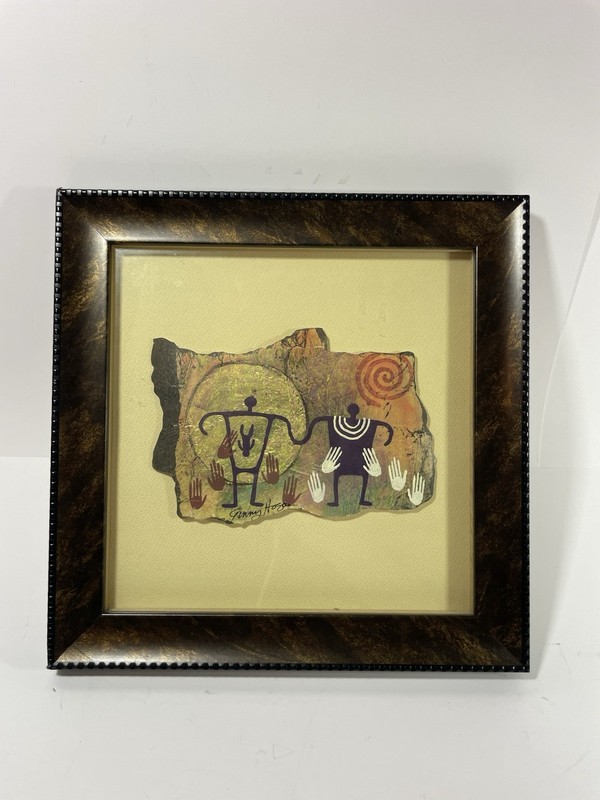 Ginny Hogan Signed Santa Fe Shaman Rock Art Petroglyph Spirit Framed 11×11