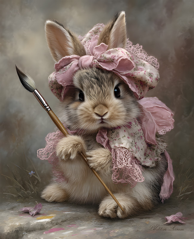 8×10 Bunny with Brush Art Print – 240850766