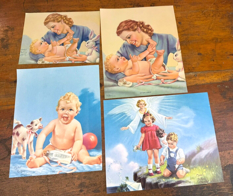 4 Vintage C.1955 Calendar Prints MABEL ROLLINS HARRIS Babies, Children, Mother