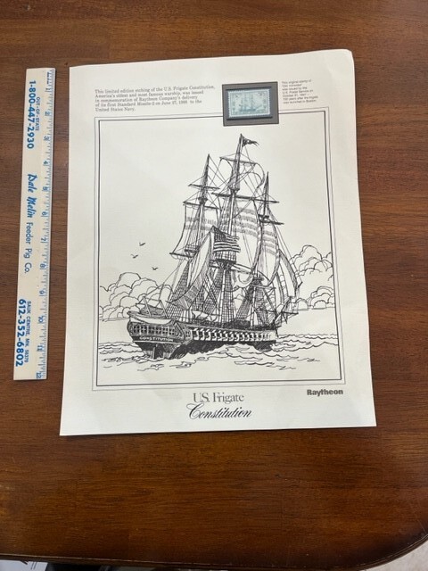 Raytheon US Frigate Constitution etching ; Standard Missile-2 commemorative 