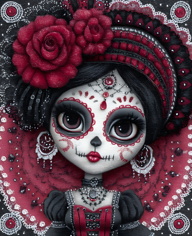 8×10 Woman with Red Roses Art Print – 335356033