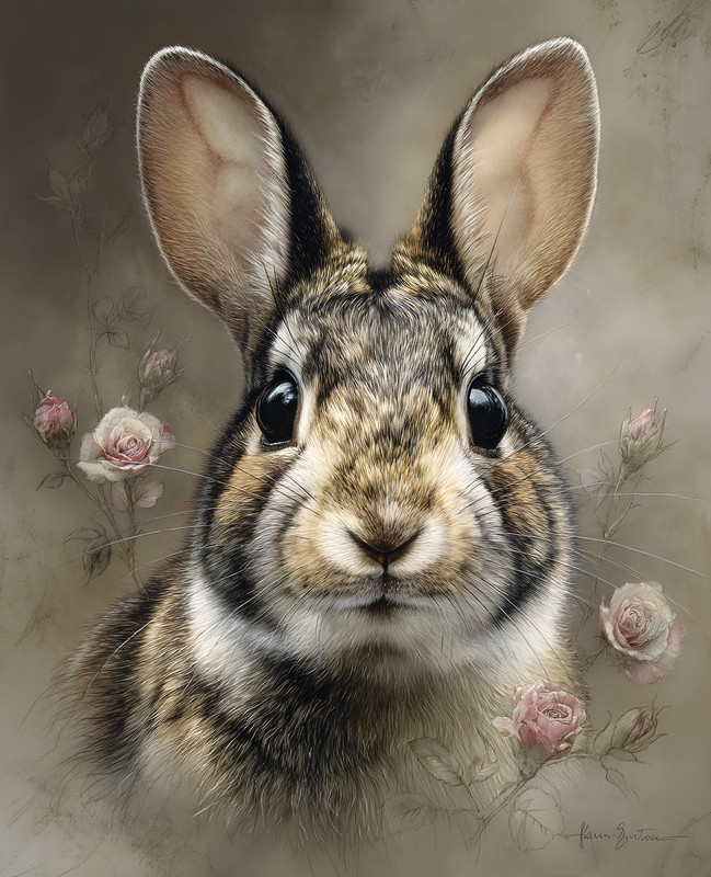 8x10 Cottagecore Storybook Rabbit in Flower Meadow Art Print - 413479828