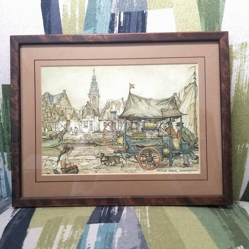 3 Vtg Anton Pieck Framed Art Prints Village Life Street Scenes Wall Hanging gallery