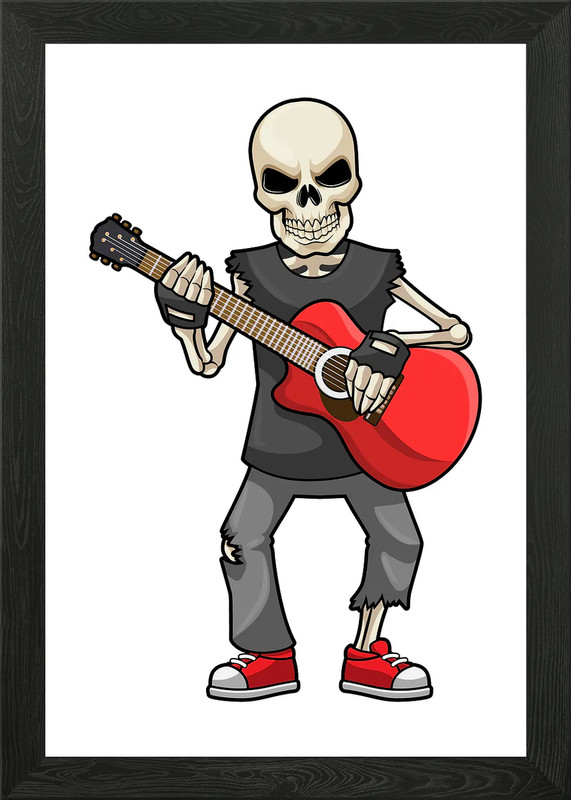 Skeleton Music Guitar Framed Wall Art Poster Canvas Print Picture