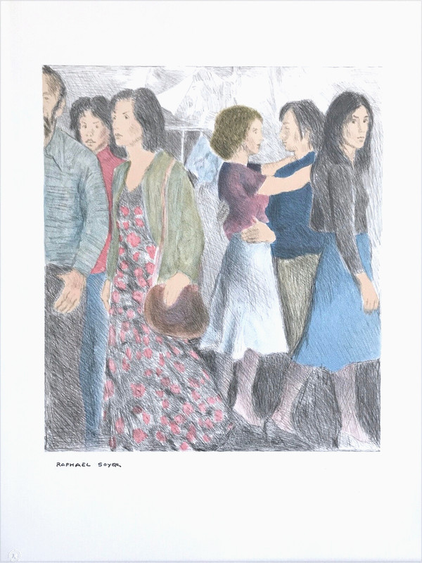Raphael Soyer STREET SCENE NYC Lithograph, Plate Signed, City People, Realism
