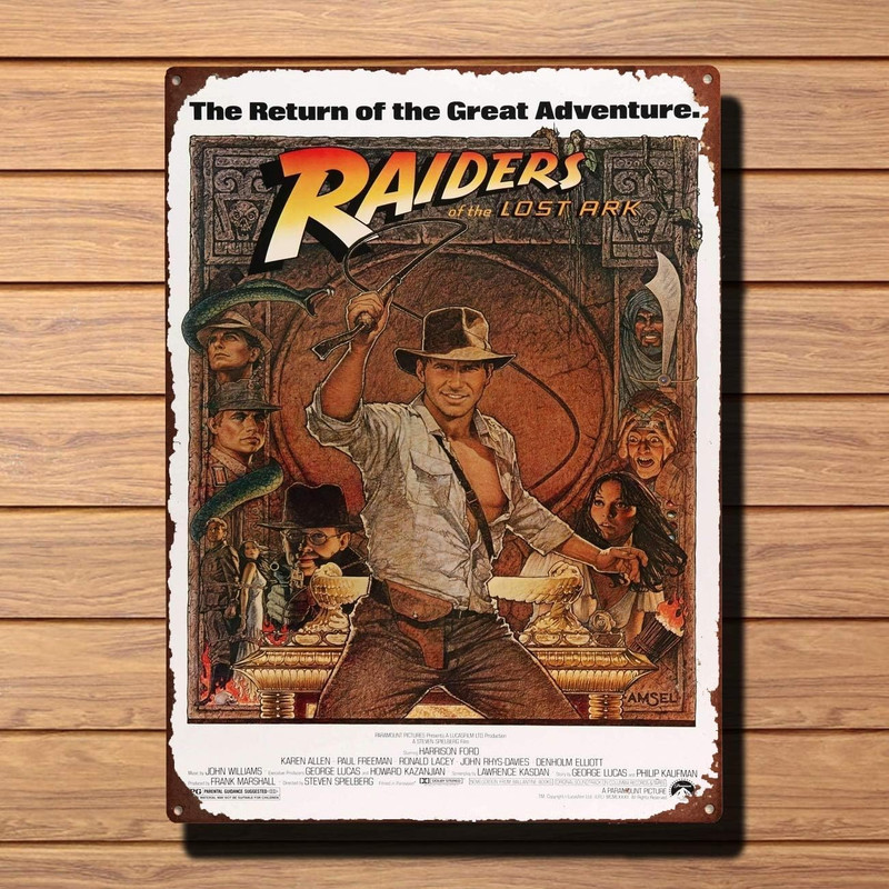 Retro Rustic 12X8 in Raiders of the Lost Ark Vintage Movie Art Poster Indiana Jo