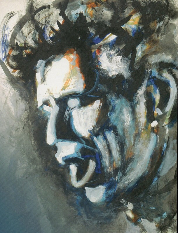 ART OF RONNIE WOOD DRUMMER CHARLIE WATTS PAINTED IN 2002 POIGNANT MOUNTED PRINT